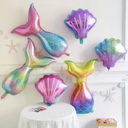 6PCS Mermaid Tail Shell Foil Balloons Party Decoration