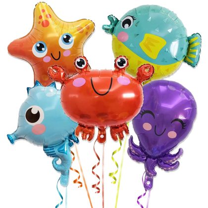 5PCS Sea Animals Foil Balloons Baby Birthday Party Decorations